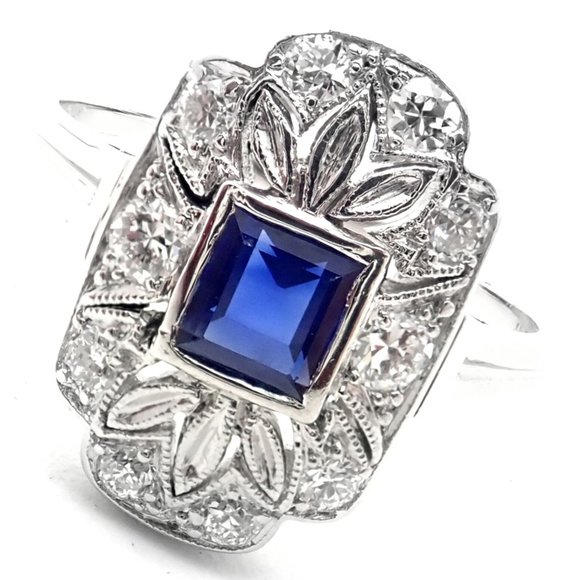 Vintage! Authentic Tiffany & Co Irid Platinum Diamond Sapphire Cocktail Ring - Picture 1 of 8